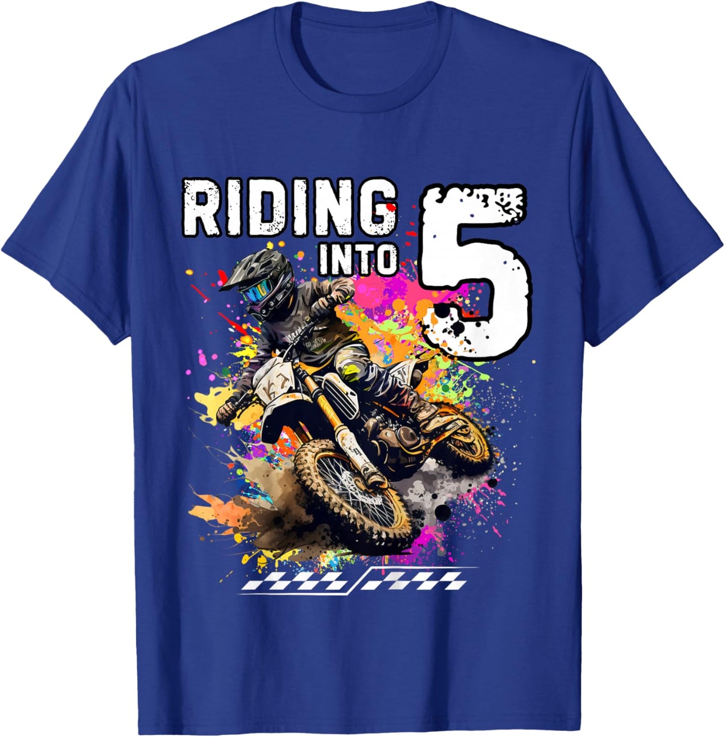 Kids Riding Into 5th Boy Dirt Bike MX Motocross Birthday T-Shirt - T-Shirt | Royal