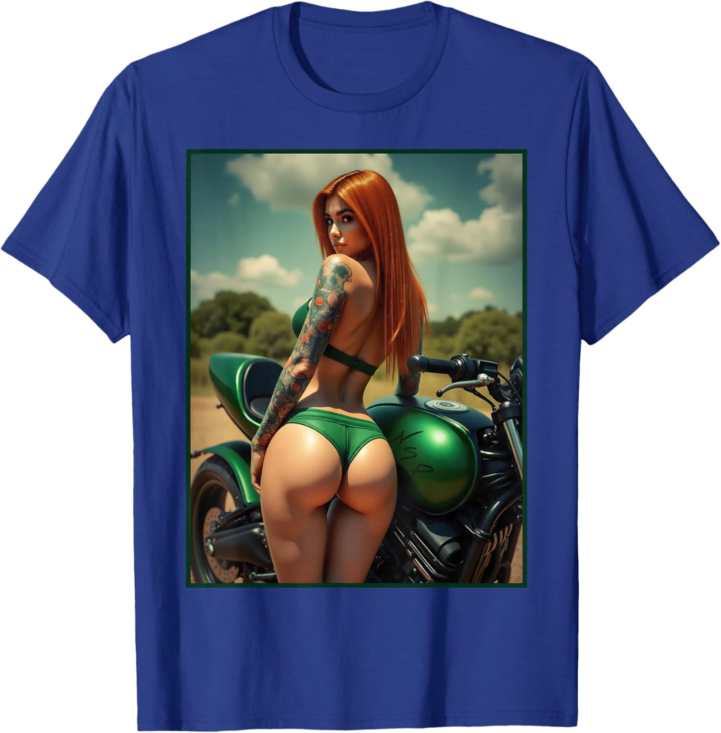 Hot Girl on - Sexy Booty Girl w/Motorcycle T-Shirt - T-Shirt | Royal