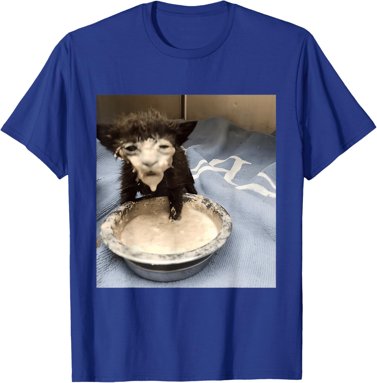 Funny Cat Drinking Milk Meme Whimsical Black Cat Brainrot T-Shirt - T-Shirt | Royal
