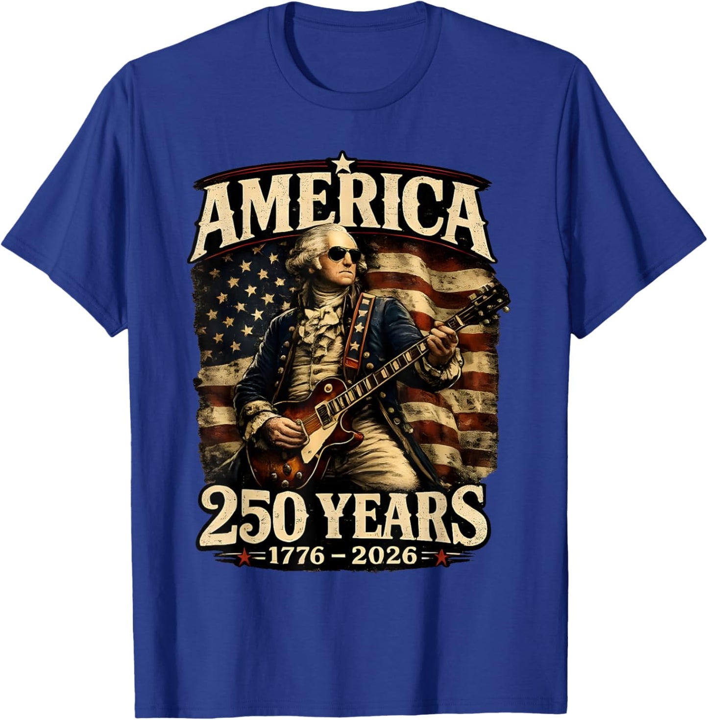 Vintage George Washington Playing Guitar 250 Years America T-Shirt - T-Shirt | Royal