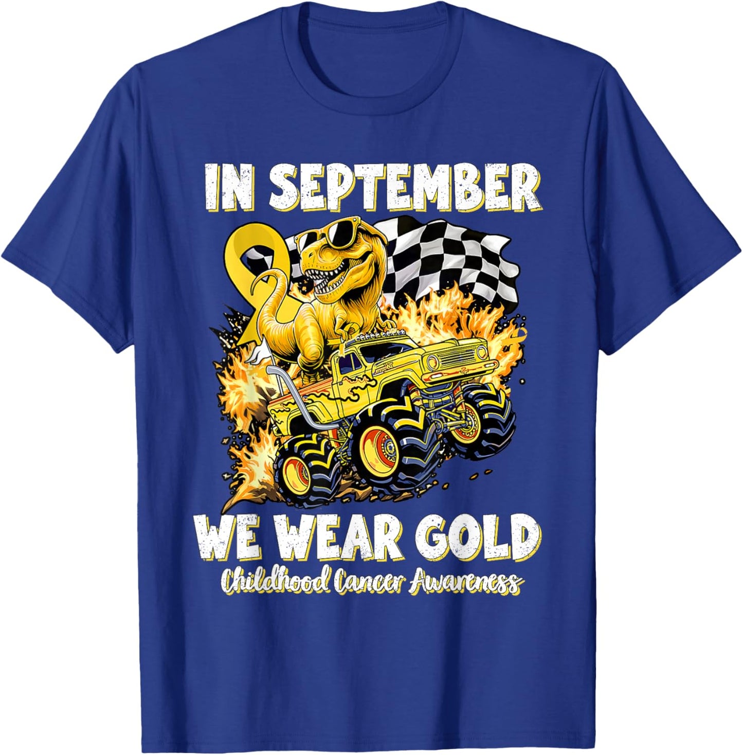 in September We Wear Gold Childhood Cancer Awareness Ribbon T-Shirt - T-Shirt | Royal