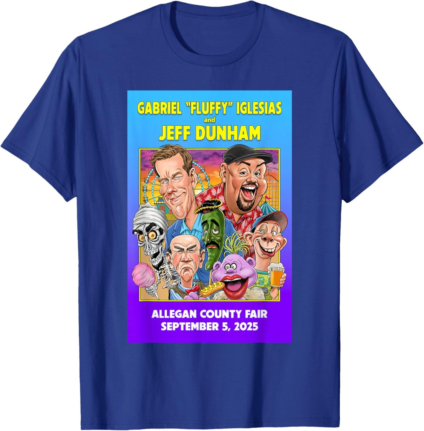Gabriel Iglesias & Jeff Dunham Allegan County Fair (2025) T-Shirt - T-Shirt | Royal