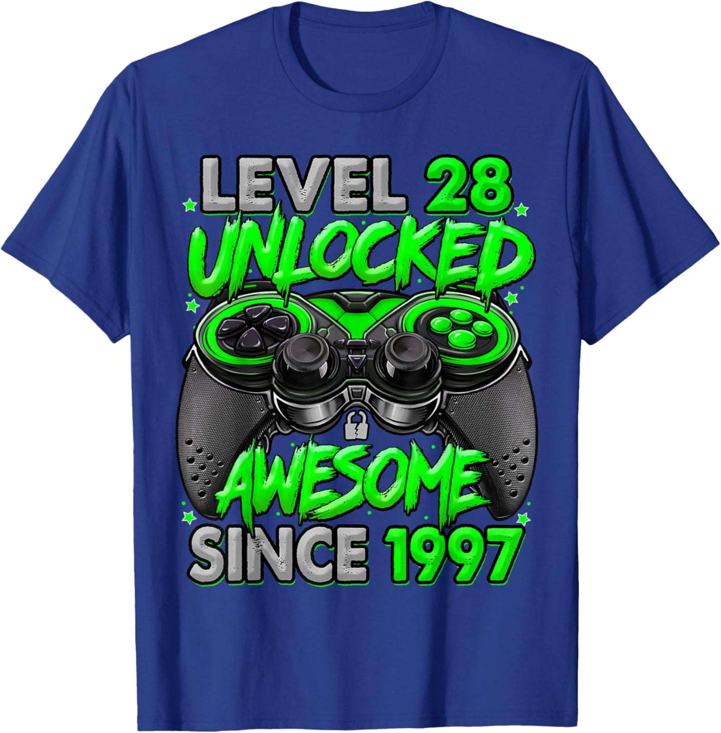 Level 28 Unlocked Awesome Since 1997 28th Birthday Gaming T-Shirt - T-Shirt | Royal