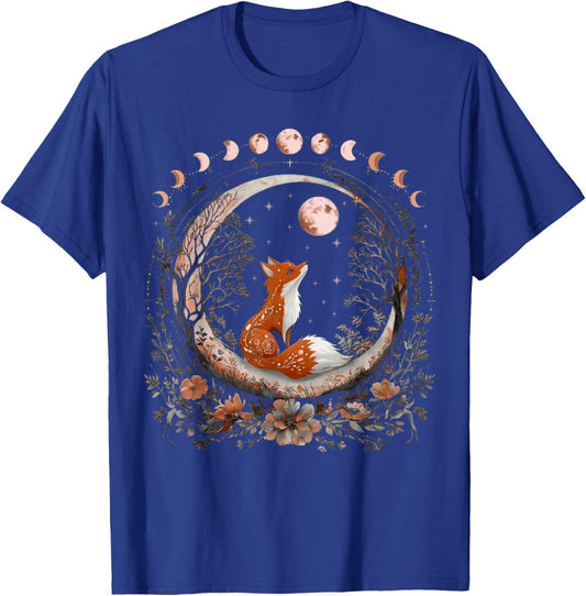 Witchy Moon Cottagecore Aesthetic Floral Fox Women Girls T-Shirt - T-Shirt | Royal