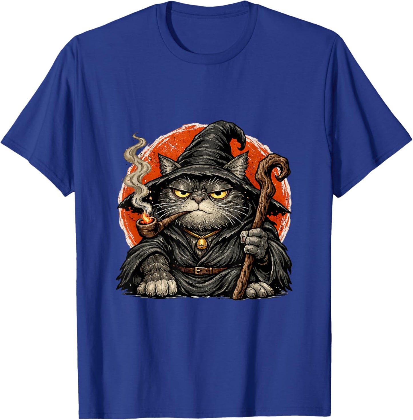 Funny Japanese Cat Wizard Smoking Pipe Mystical Feline Mage T-Shirt - T-Shirt | Royal