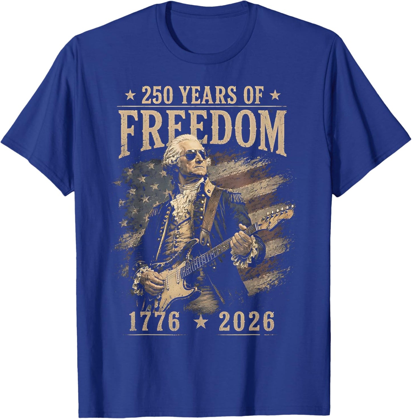 250th Anniversary George Washington Playing Guitar 4th July T-Shirt - T-Shirt | Royal