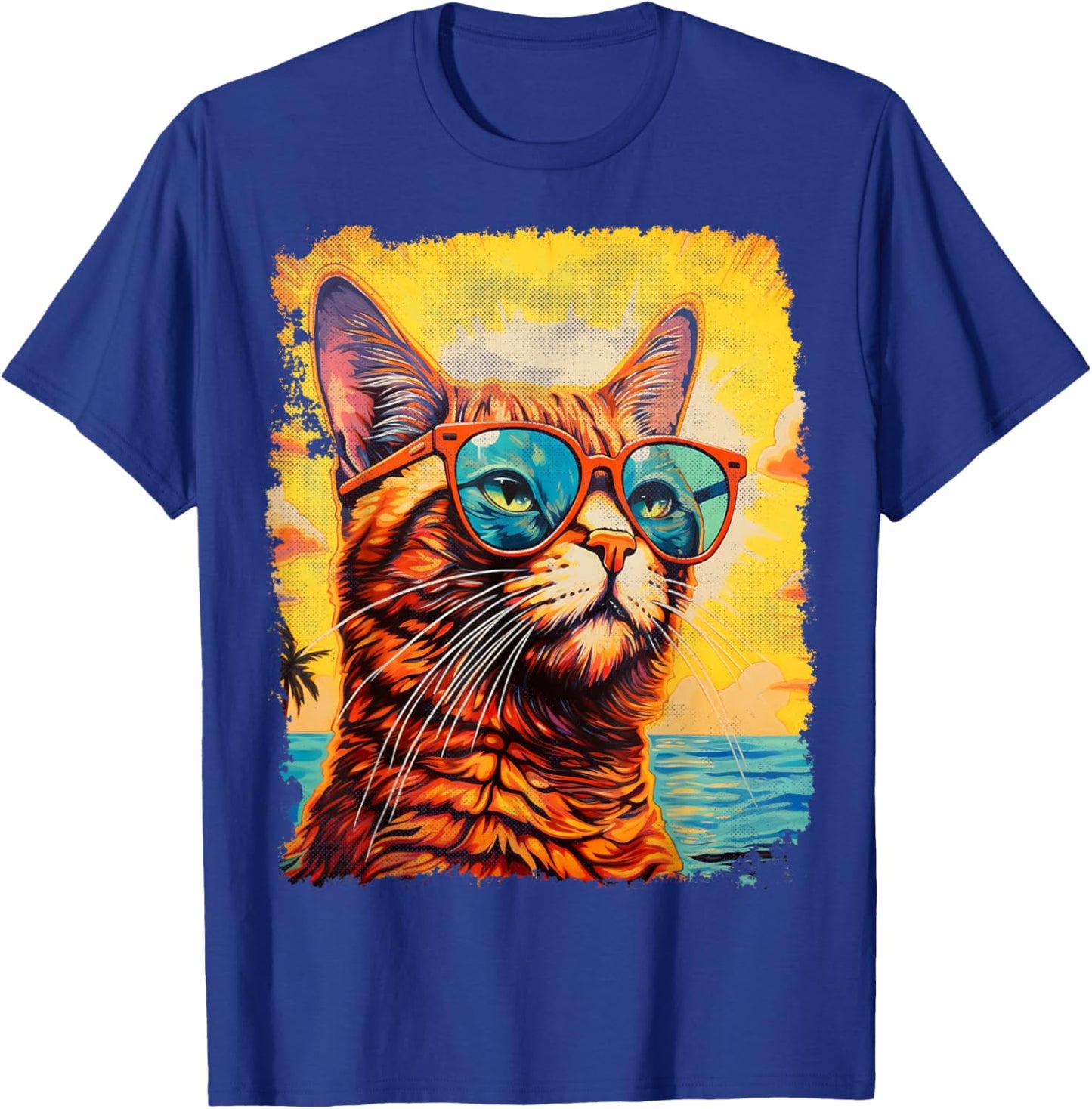 Cat with Sunglasses Graphic Hawaiian T-Shirt - T-Shirt | Royal