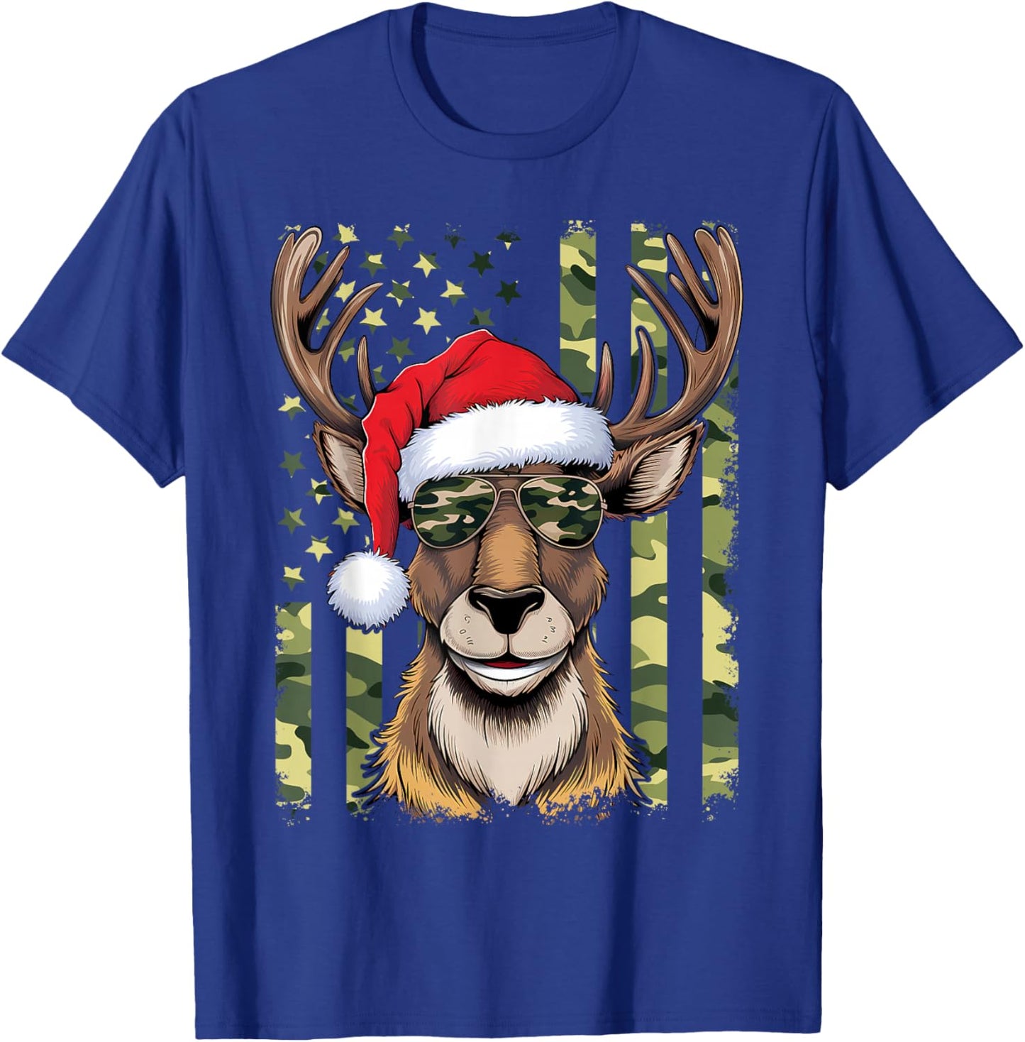 Reindeer Camo American Flag Christmas Pajama X-Mas Veteran T-Shirt - T-Shirt | Royal