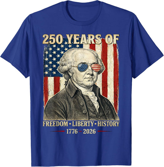 250 Years of Freedom Liberty History John Adams Retro T-Shirt - T-Shirt | Royal