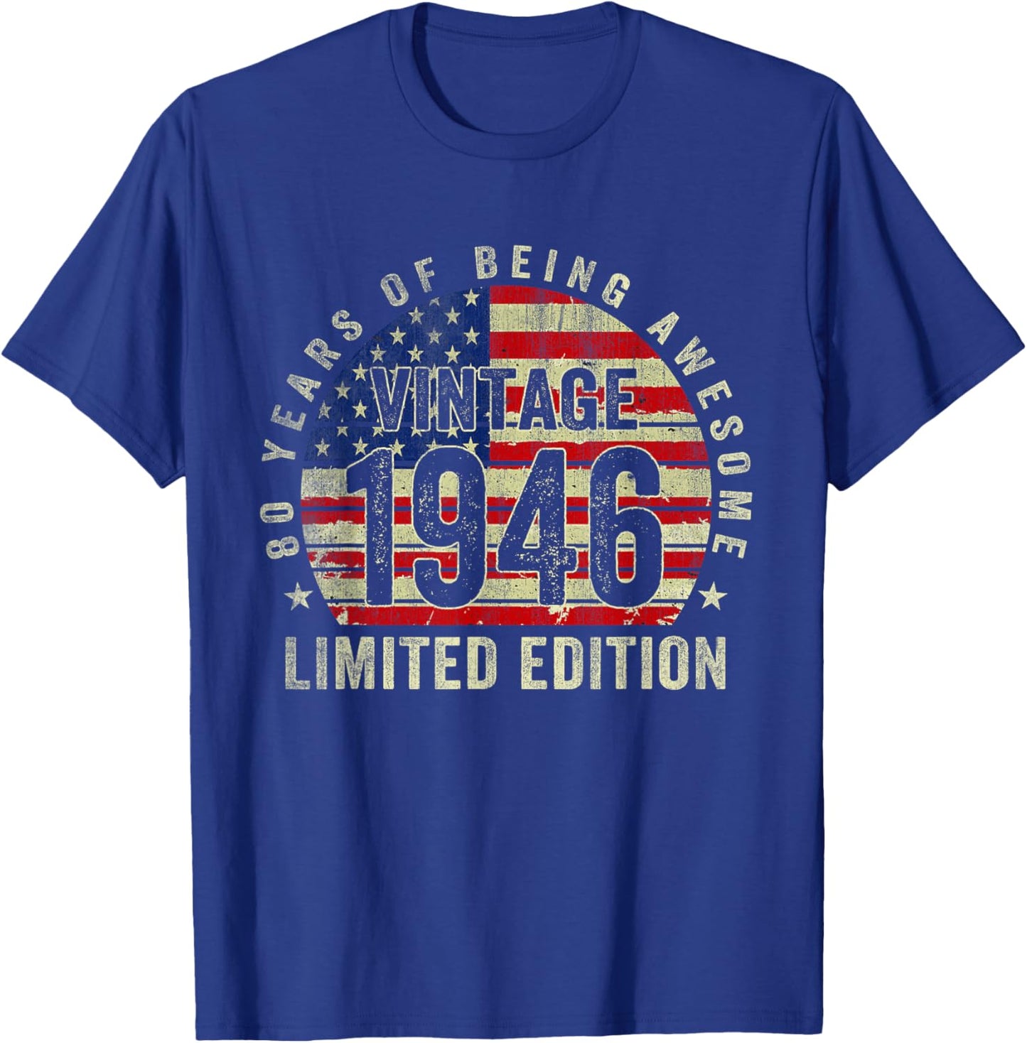 Vintage Made in 1946 American Flag 80th Birthday Gifts Men T-Shirt - T-Shirt | Royal