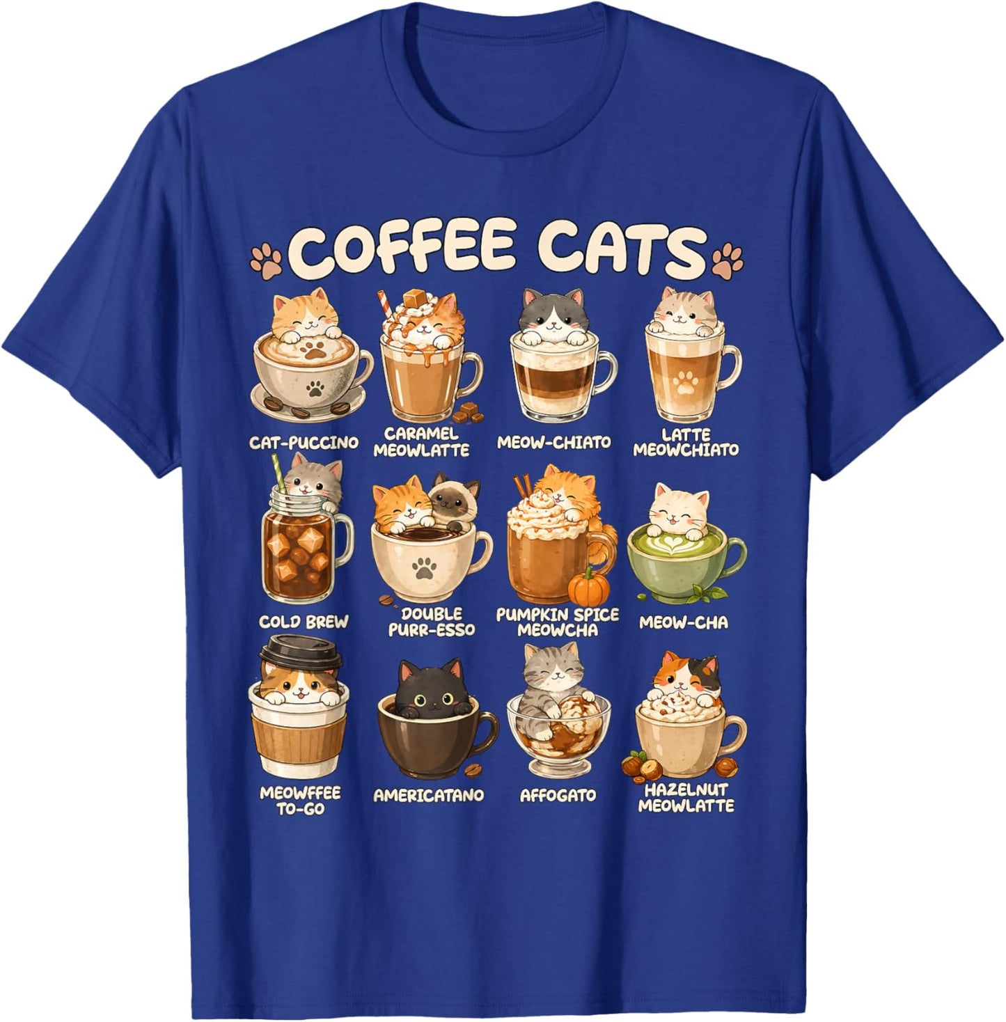 Kawaii Coffee Cats Cappuccino, niedliches Katzen-Café-Design, Anime-Design T-Shirt - T-Shirt | Royal