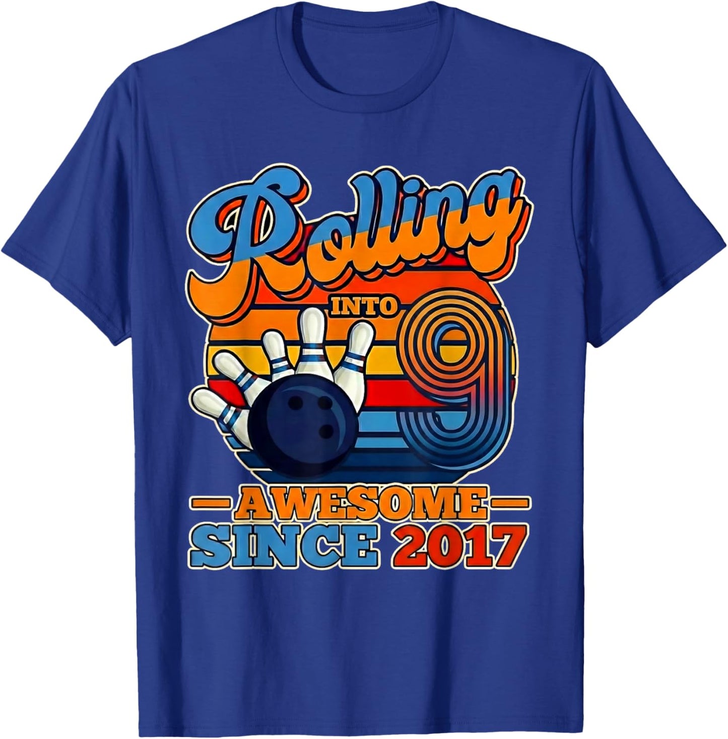 9th Birthday Rollin Into 9 Awesome Since 2017 T-Shirt - T-Shirt | Royal