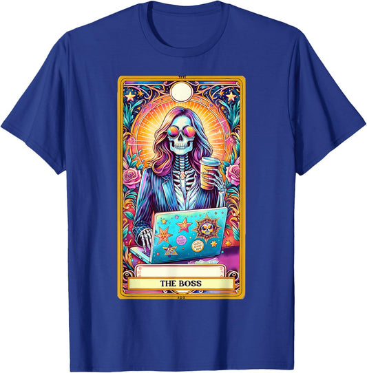 Women Boss Tarot Card Skeleton Work Hustle Leadership Coffee T-Shirt - T-Shirt | Royal