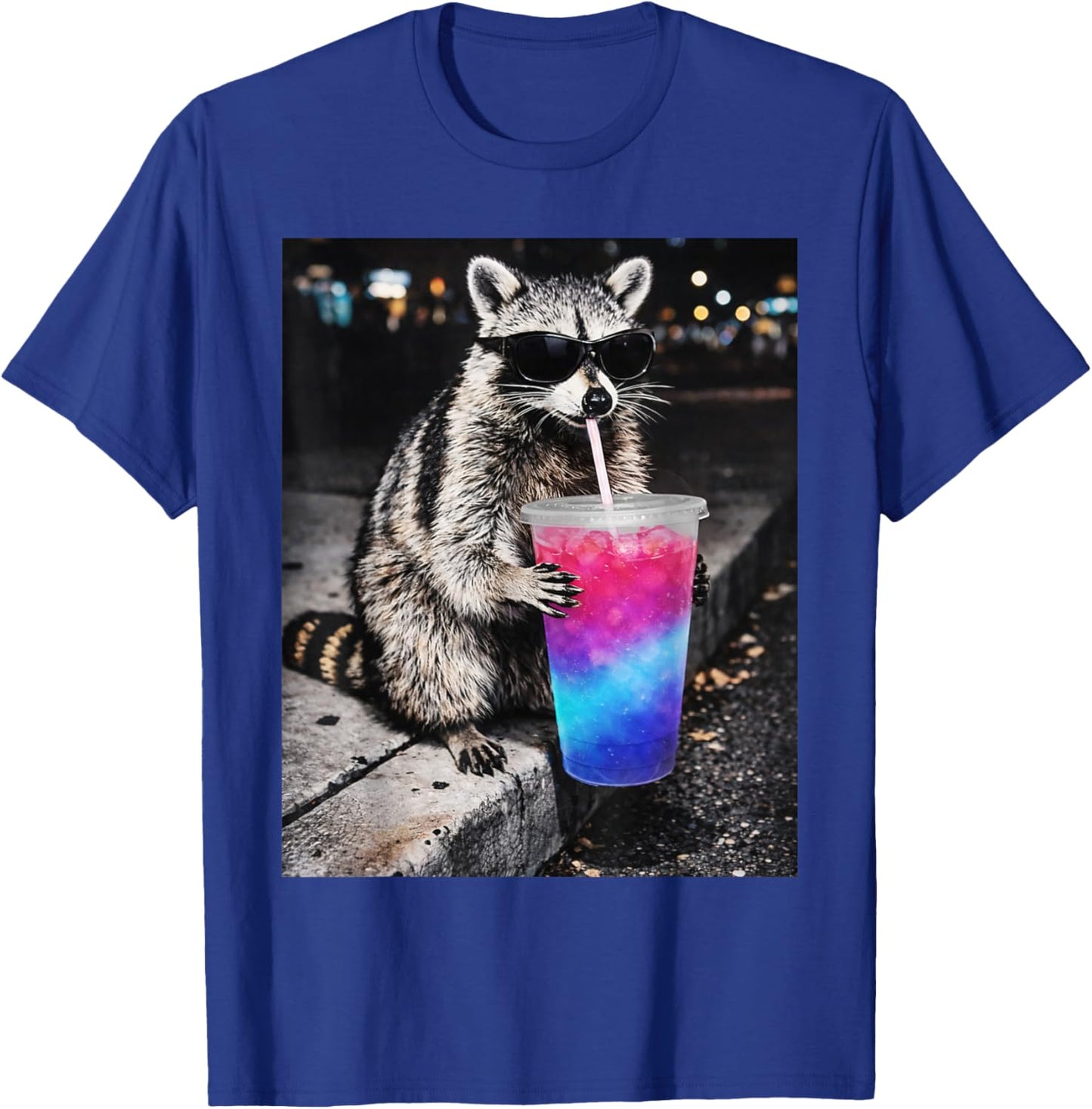 Raccoon Drinking Loaded Tea Cup Funny Animal Meme T-Shirt - T-Shirt | Royal