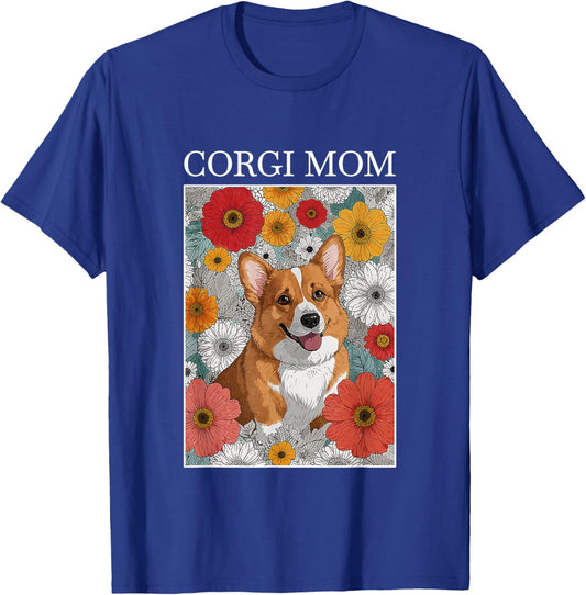 Corgi Mom Artsy Flower Dog Design T-Shirt - T-Shirt | Royal