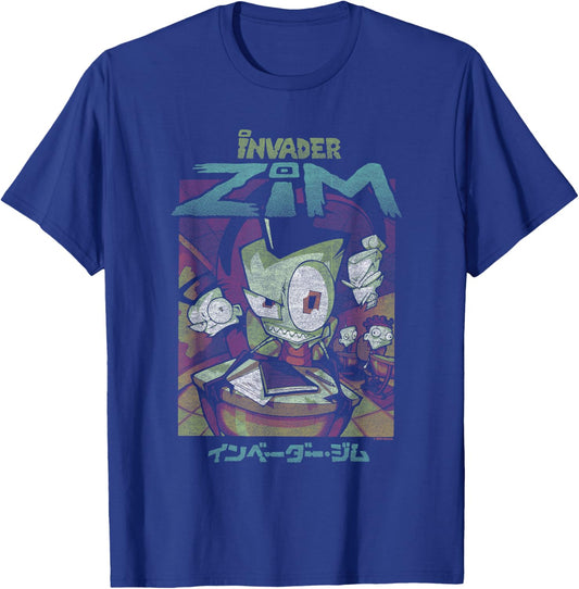 Invader Zim Classroom Scene with Kanji Retro Y2K Cartoon T-Shirt - T-Shirt | Royal