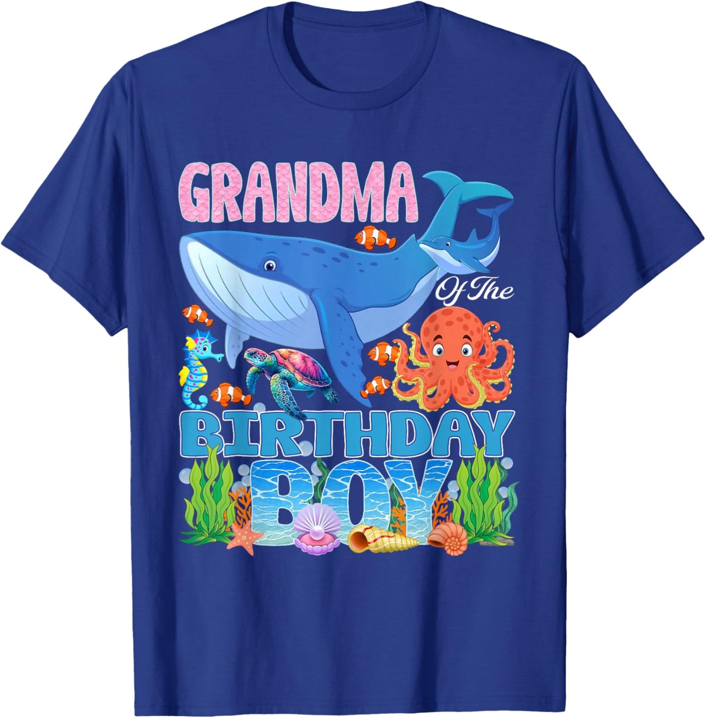 Grandma of The Birthday Boy Aquarium Sea Animals Matching T-Shirt - T-Shirt | Royal
