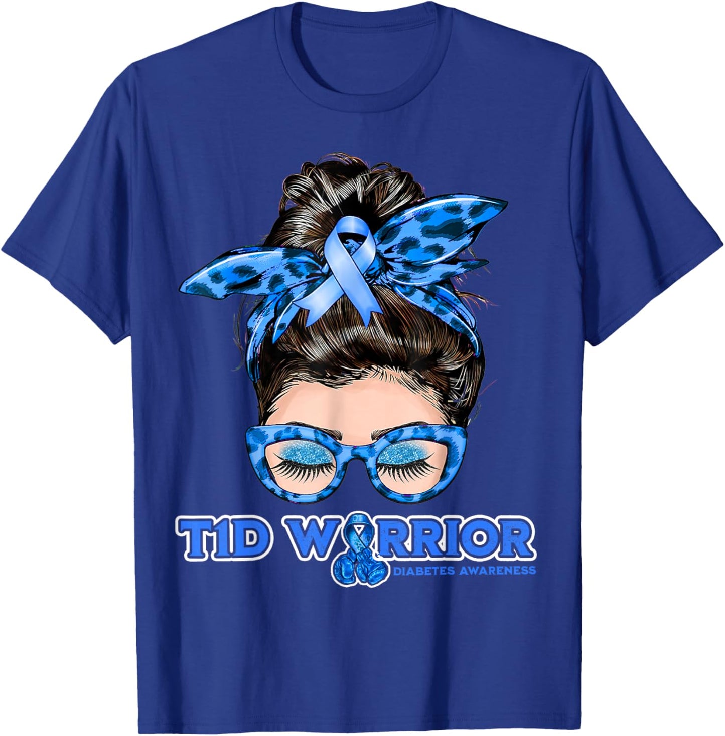 Messy Bun Type 1 Diabetes Awareness Diabetic T1D Warrior T-Shirt - T-Shirt | Royal