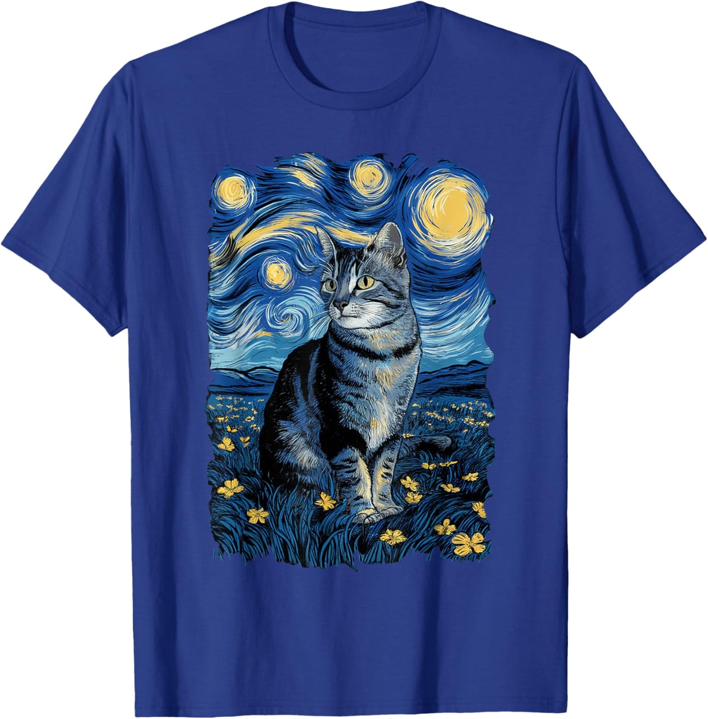 Van Gogh Cat Gifts Tabby Cat Owners Cat Lady Black Men Cat T-Shirt - T-Shirt | Royal
