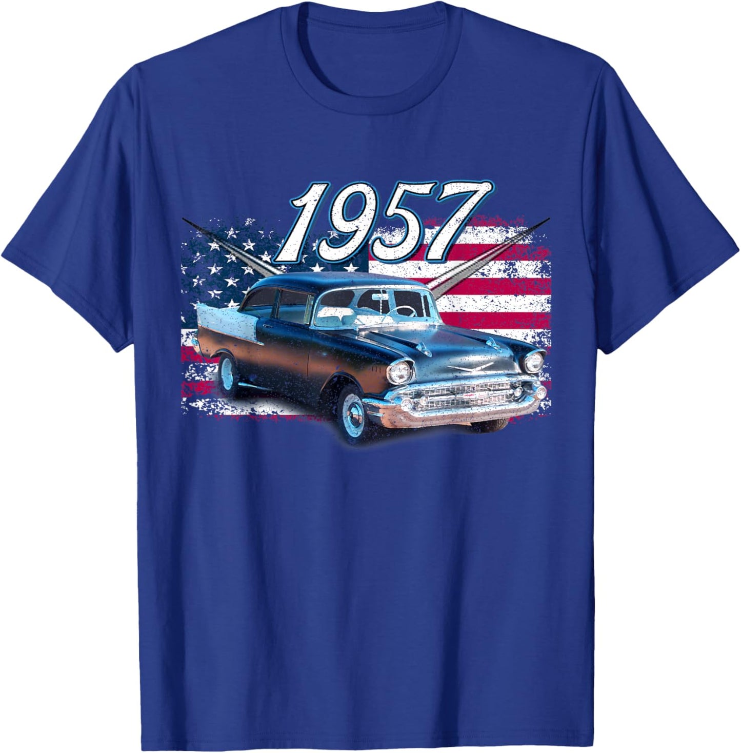 1957 Classic 57 Bel air Vintage 50s Silhouette Old Hot Rod T-Shirt - T-Shirt | Royal