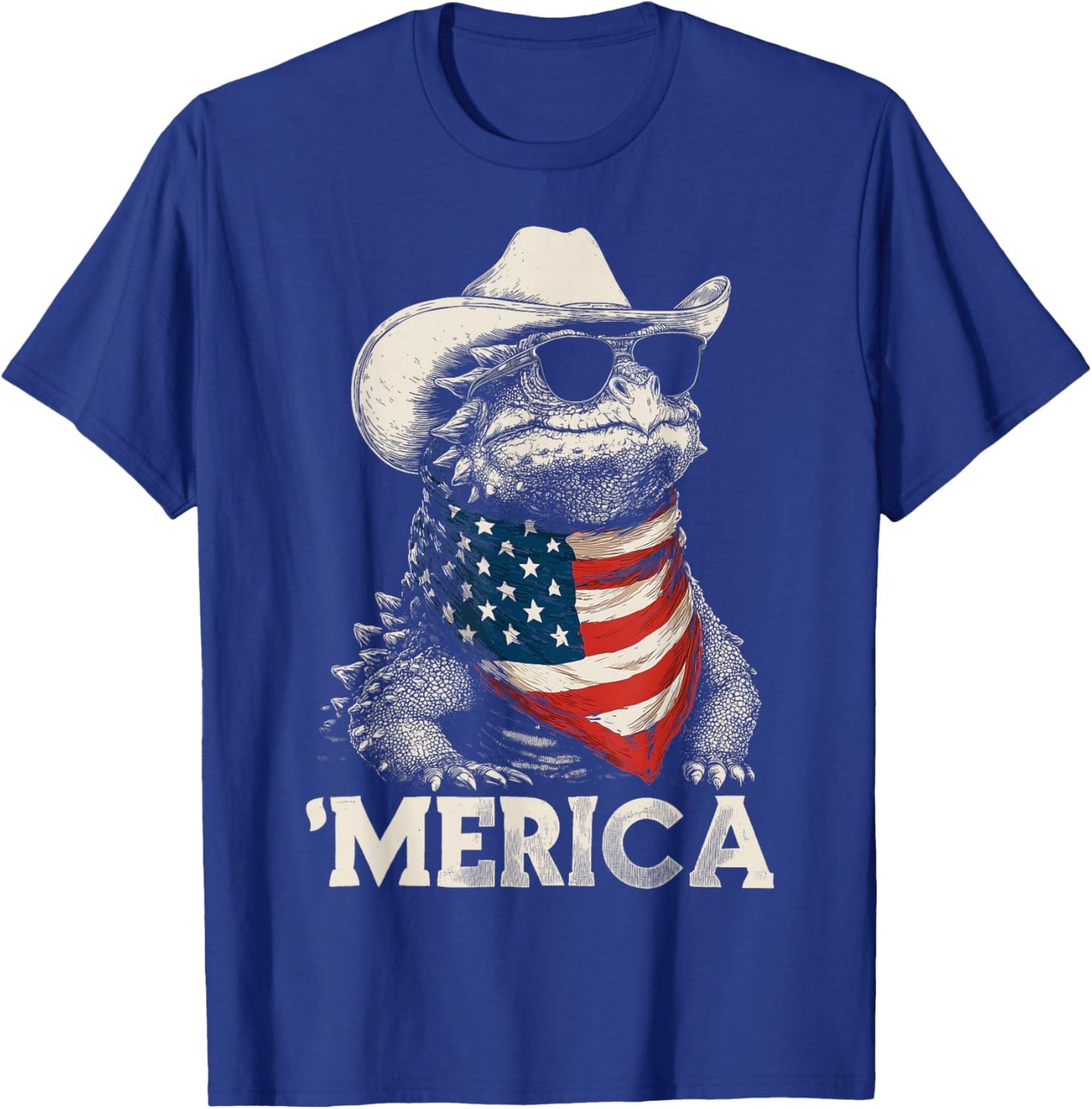Ankylosaurus Dinosaur American Flag Bandana Cowboy Hat T-Shirt - T-Shirt | Royal