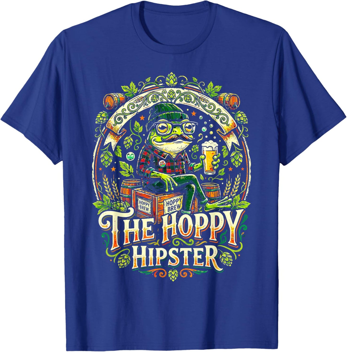 Hoppy Hipster Frog Mustache Beer Lover IPA Brew Merch Design T-Shirt - T-Shirt | Royal