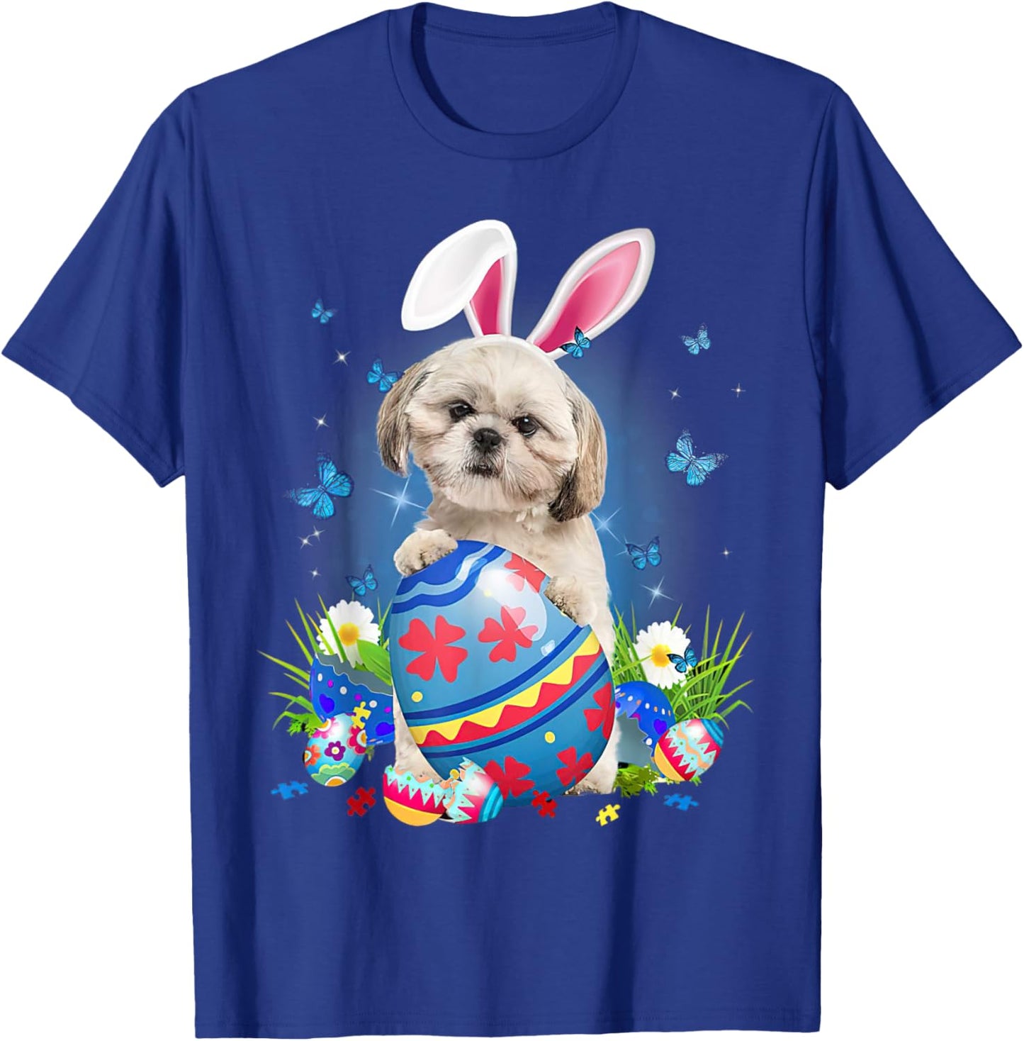 Easter Cute Shih Tzu Dog Lover Bunny Eggs Easter Men Women T-Shirt - T-Shirt | Royal