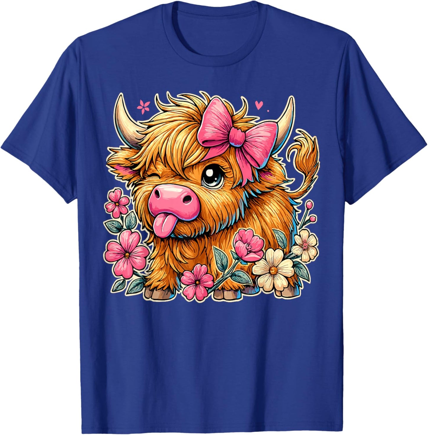Cute Highland Cow with Bow and Flowers T-Shirt - T-Shirt | Royal