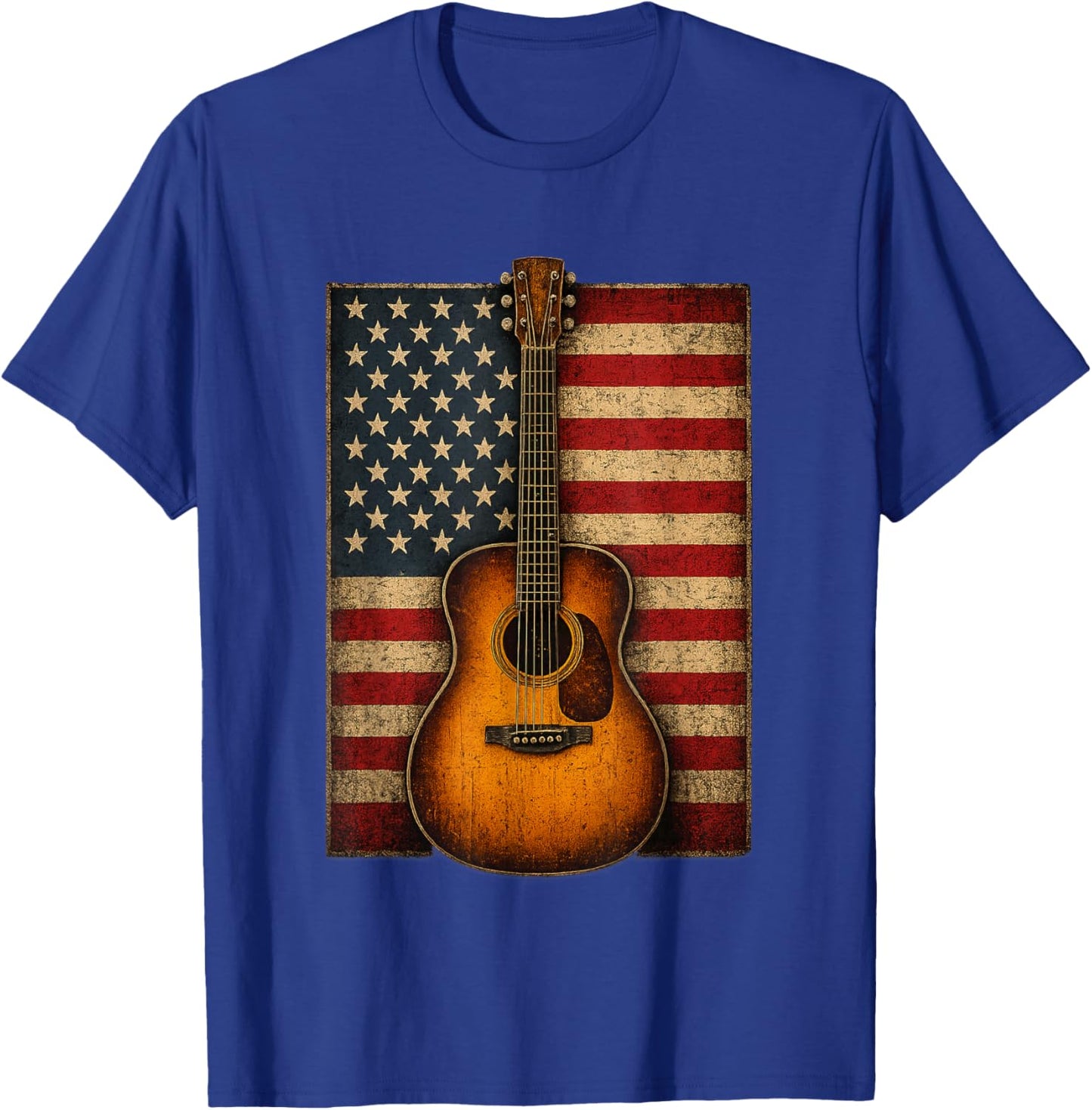 Guitar 4th of July American Flag USA Country Music T-Shirt - T-Shirt | Royal