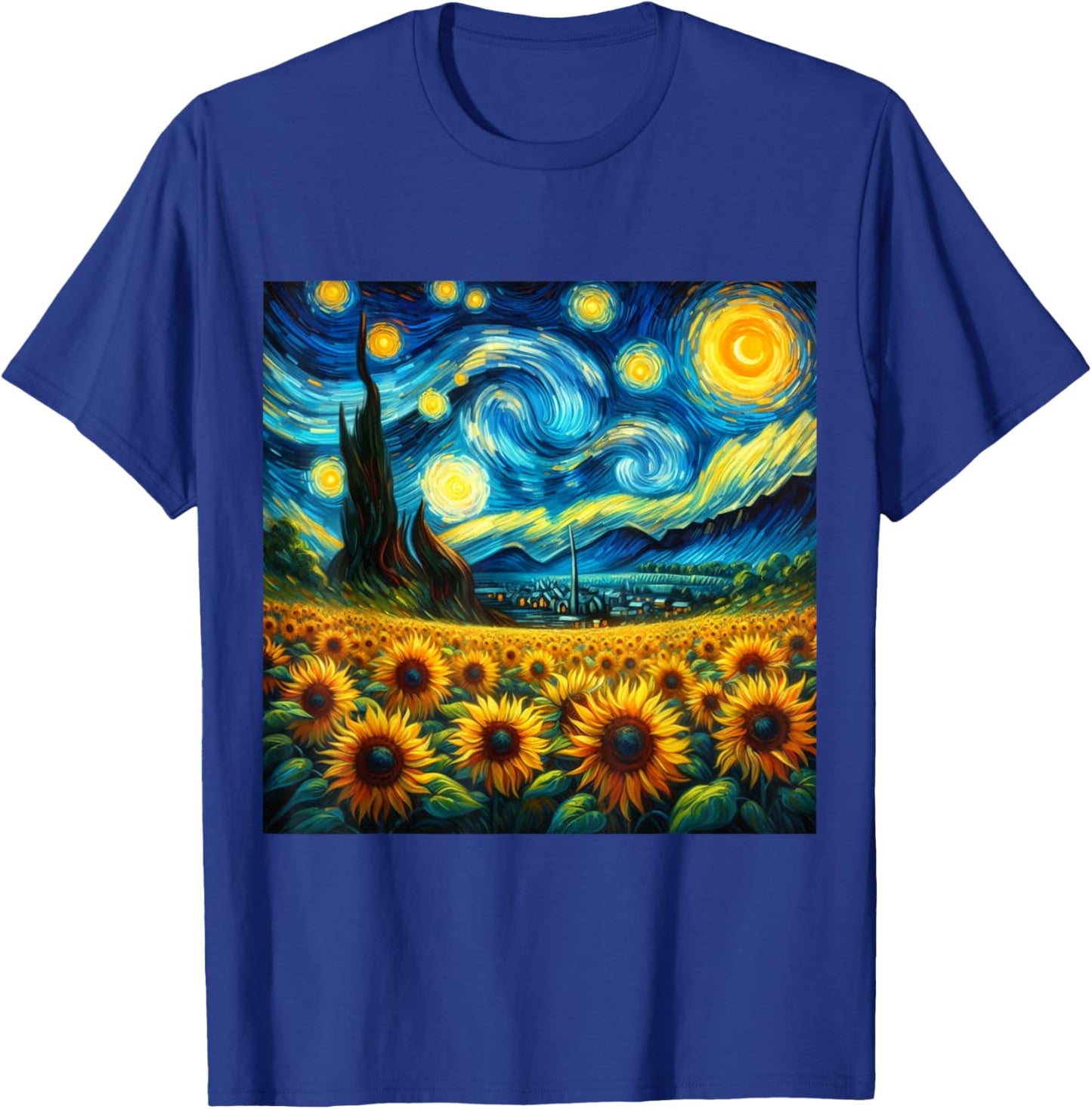 Sunflower Floral Flower Van Gogh Style Starry Night Art T-Shirt - T-Shirt | Royal