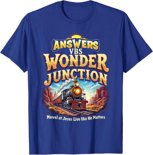 Vintage Wonder Junction VBS Train Theme Christian Apparel T-Shirt - T-Shirt | Royal
