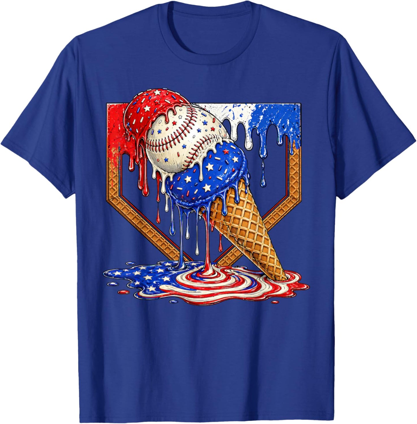 Baseball Ice Cream Drip 4th of July Shirts Boys Youth Kids T-Shirt - T-Shirt | Royal