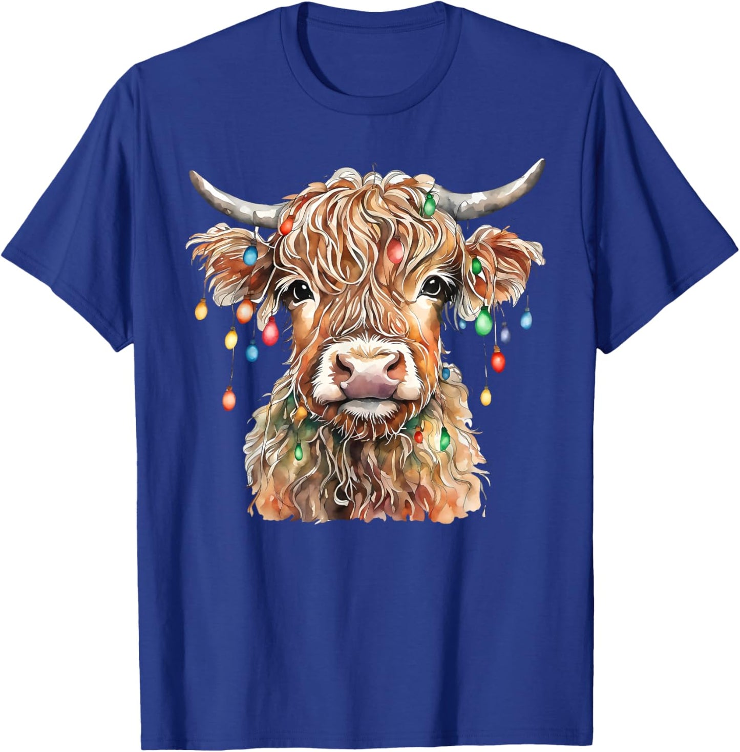 Highland Cow Xmas Lights Merry Christmas Pajamas Holiday T-Shirt - T-Shirt | Royal