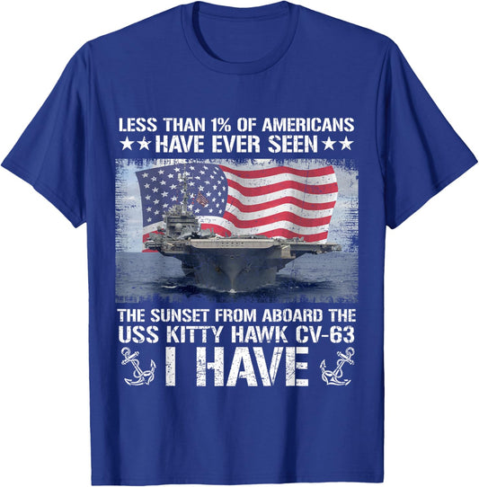 I Have Seen Sunset from Aboard USS Kitty Hawk CV-63 Flag US T-Shirt - T-Shirt | Royal