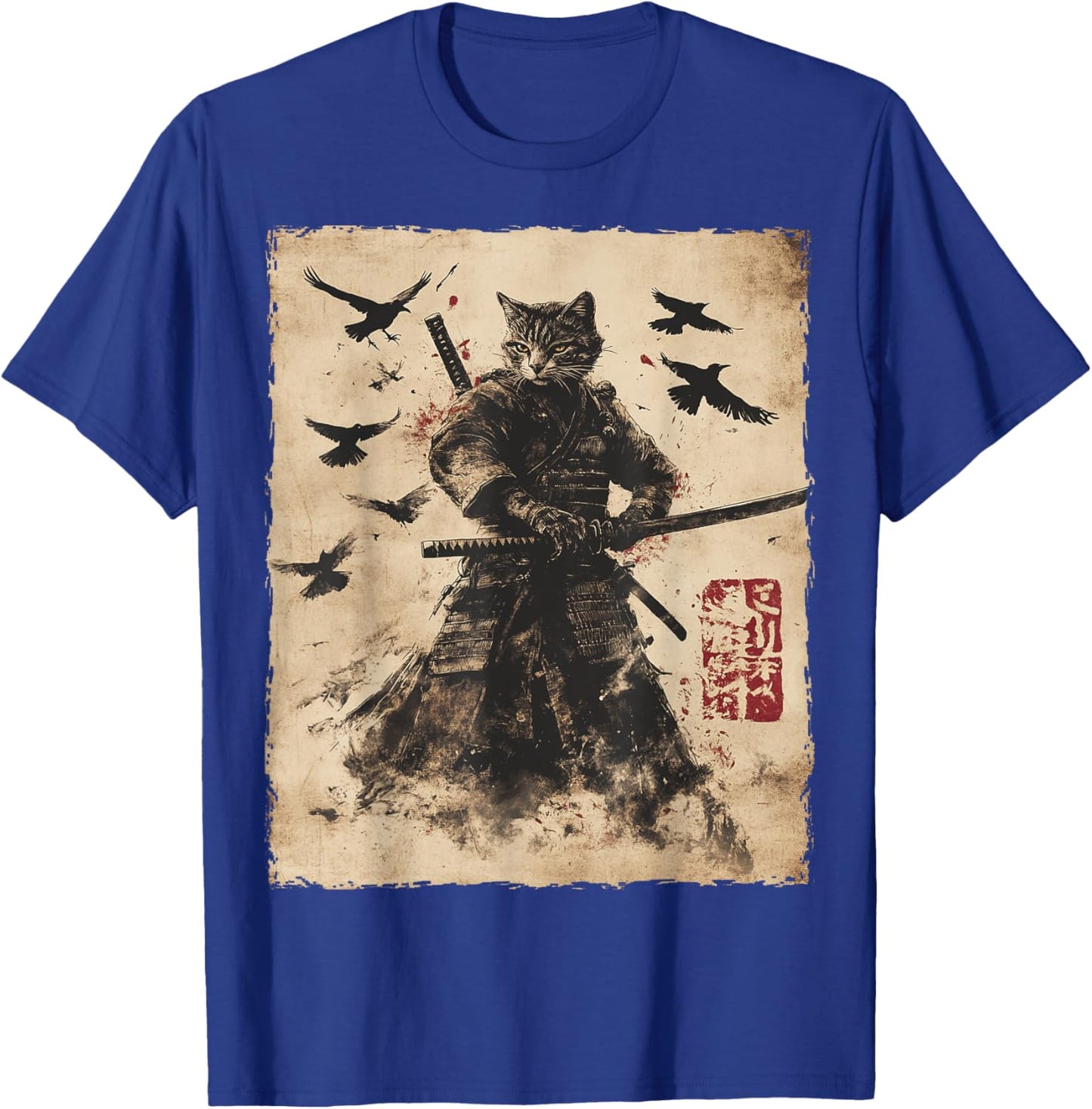 Cat Samurai Graphic Japanese Warrior Anime Men Women Kids T-Shirt - T-Shirt | Royal