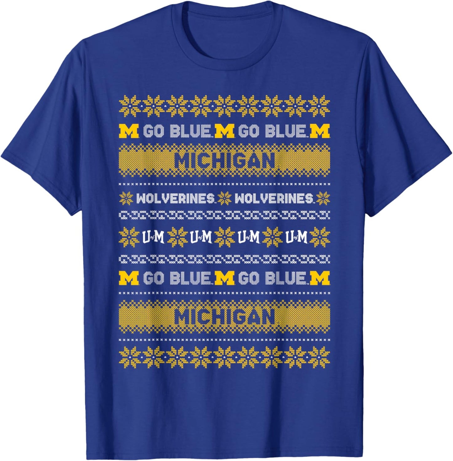 University of Michigan Wolverines Ugly Christmas Sweater T-Shirt - T-Shirt | Royal