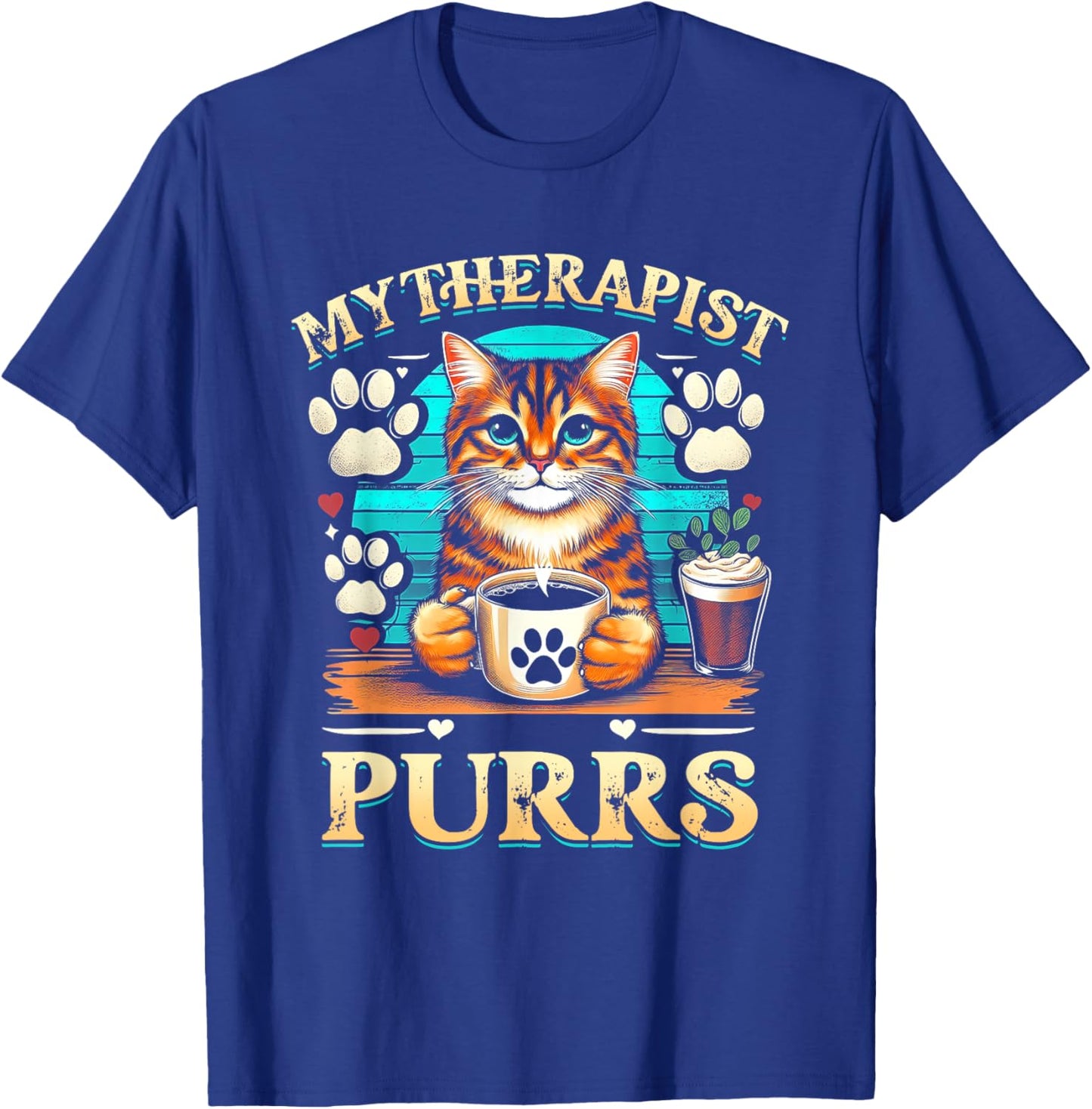 Cat Lover Cat Humor My Therapist Purrs Paw Print T-Shirt - T-Shirt | Royal