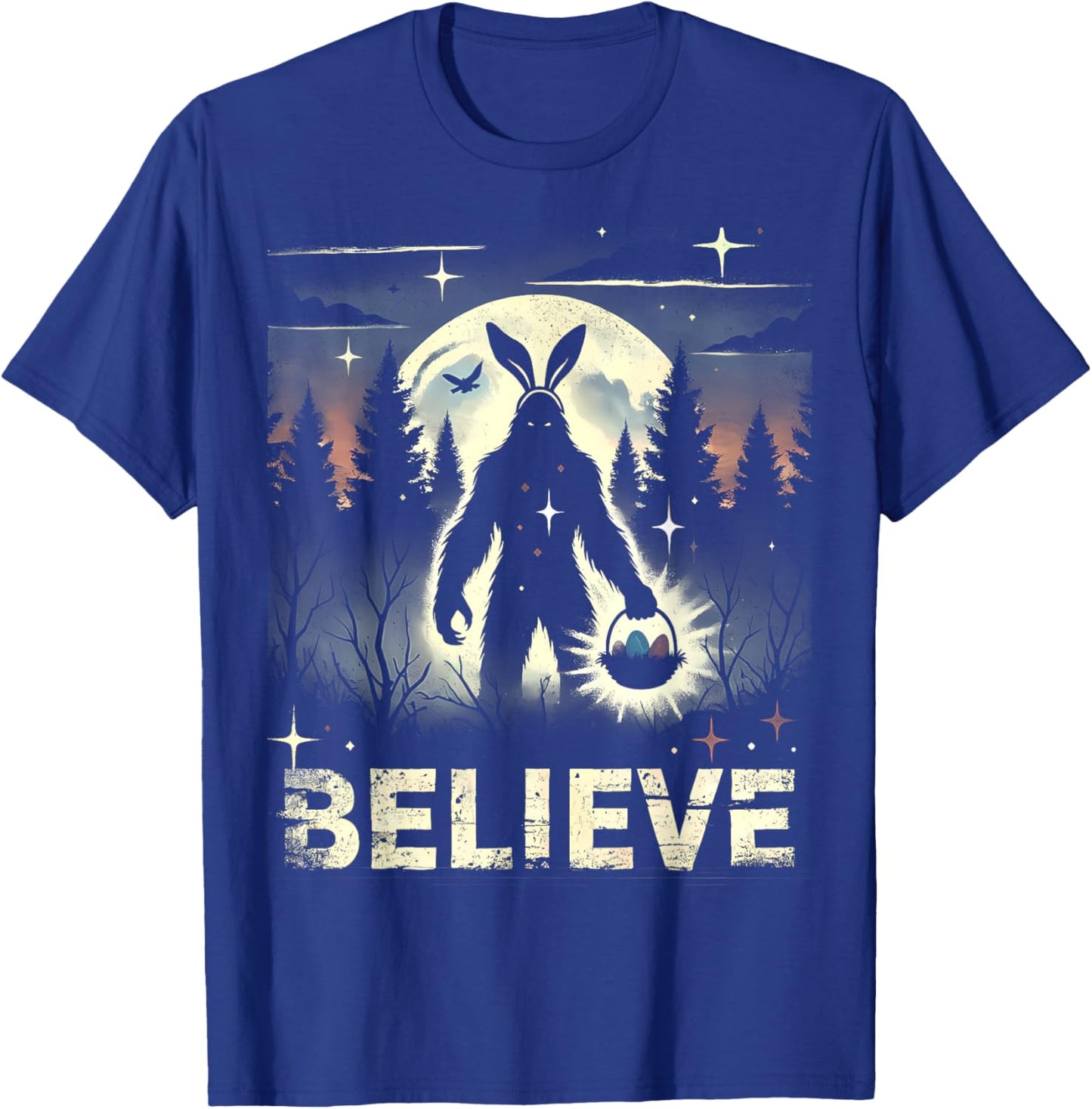 Believe Bigfoot Easter Bunny – Cryptid Sasquatch T-Shirt - T-Shirt | Royal