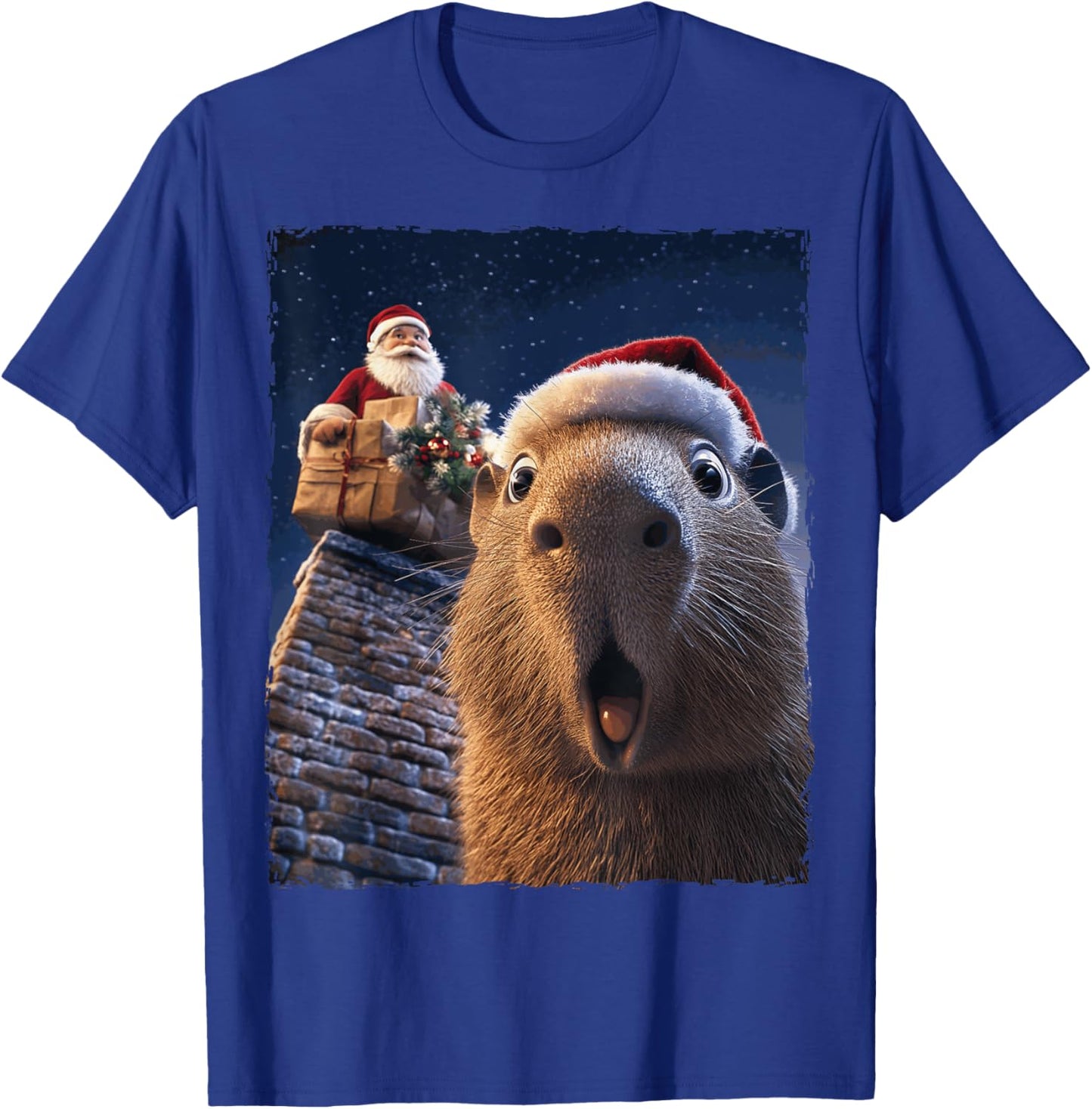Funny Capybara Selfie Santa Xmas Christmas T-Shirt - T-Shirt | Royal