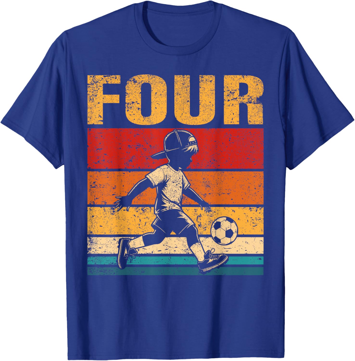 4 Year Old Soccer Boy Birthday Vintage 4th Birthday Boy T-Shirt - T-Shirt | Royal