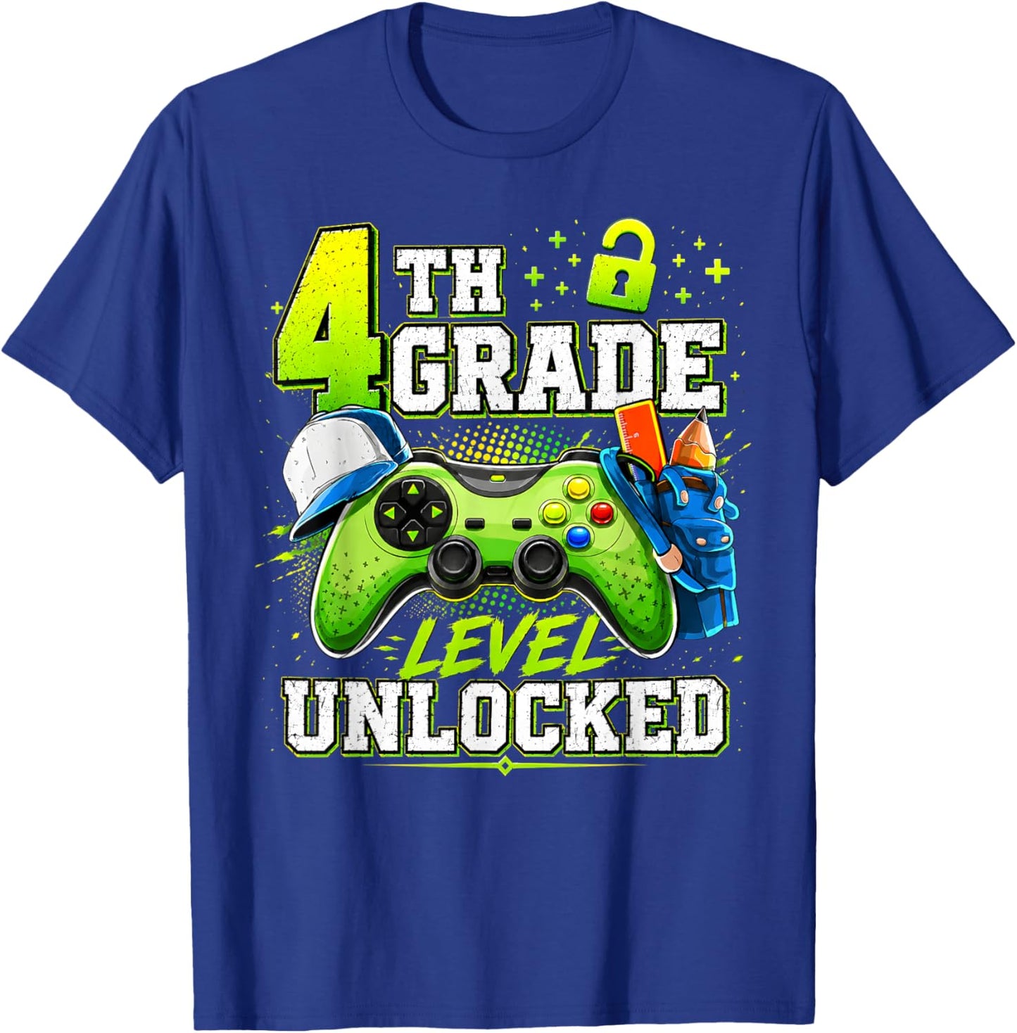 Back to School 4th Fourth Grade Level Unlocked Gamer Kid T-Shirt - T-Shirt | Royal
