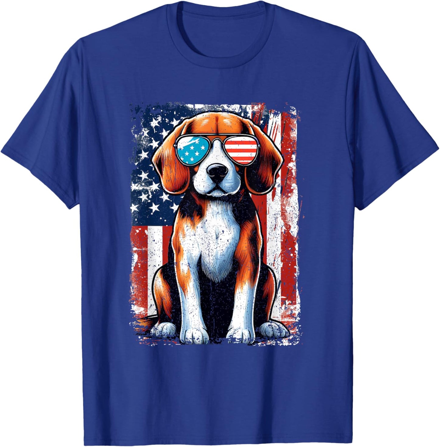 Vintage Beagle Dog American USA US Flag Pets Lovers Outfit T-Shirt - T-Shirt | Royal