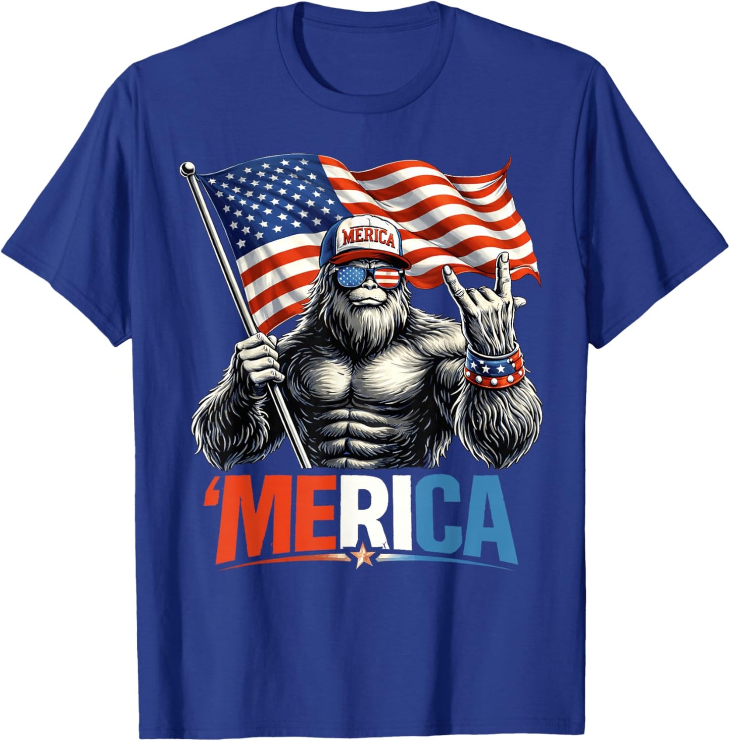 4th of July Bigfoot Merica Flag Patriotic Men Women Kid T-Shirt - T-Shirt | Royal
