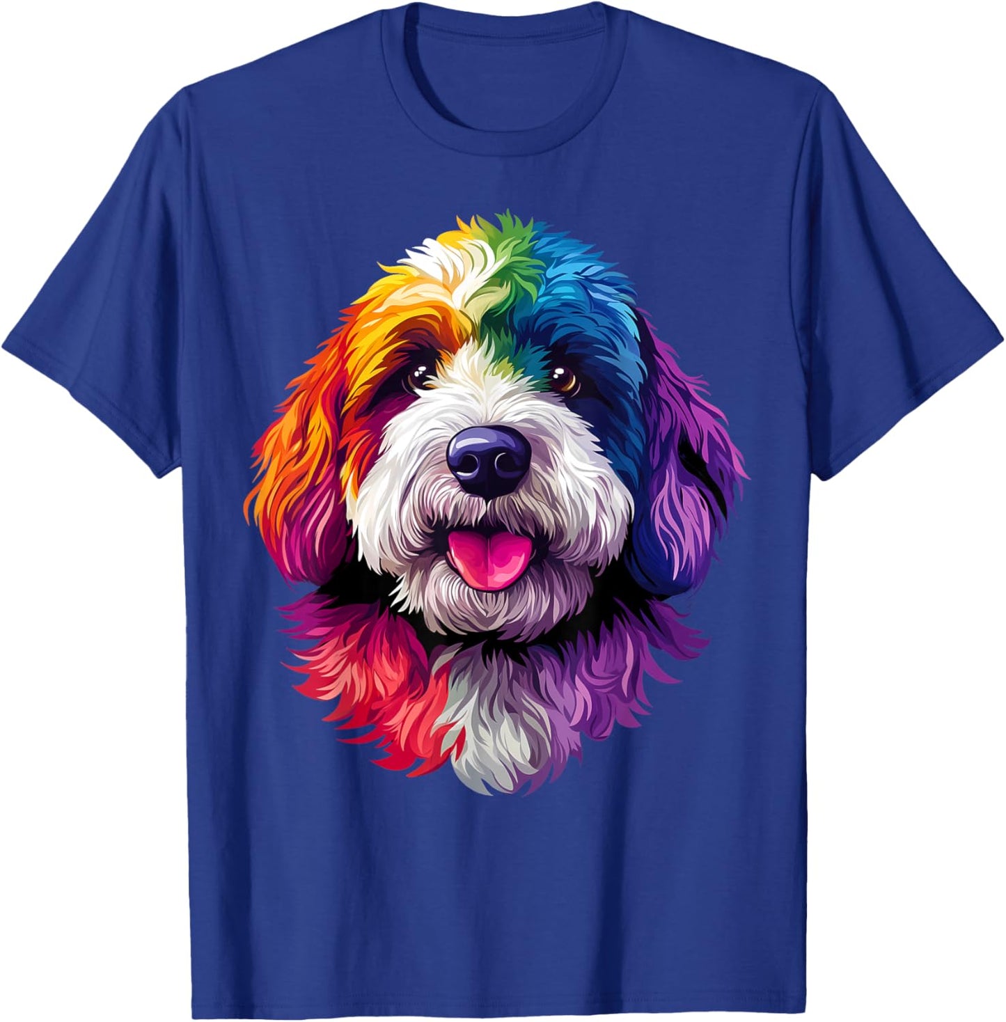 Colorful Bernedoodle Face Cute Dog Lover Men Women Black T-Shirt - T-Shirt | Royal