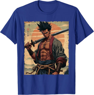 African Samurai Anime Afro American Bushido Warrior Katana T-Shirt - T-Shirt | Royal