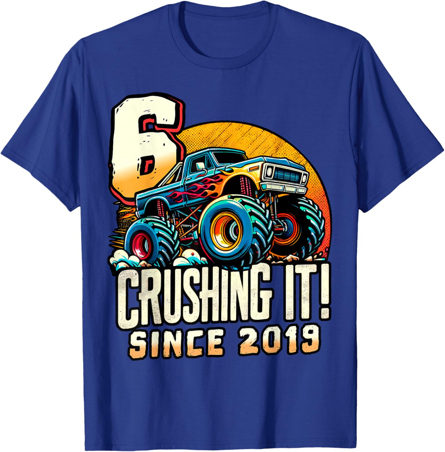 Birthday Monster Truck 6 year Old Boys 6th Party Born 2019 T-Shirt - T-Shirt | Royal