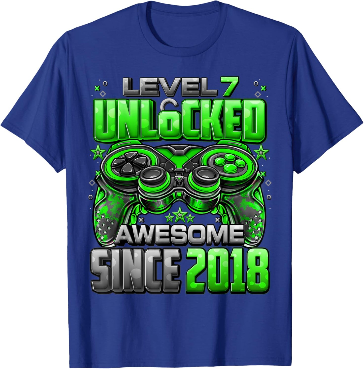 Level 7 Unlocked Awesome Since 2018 7th Birthday Gaming T-Shirt - T-Shirt | Royal
