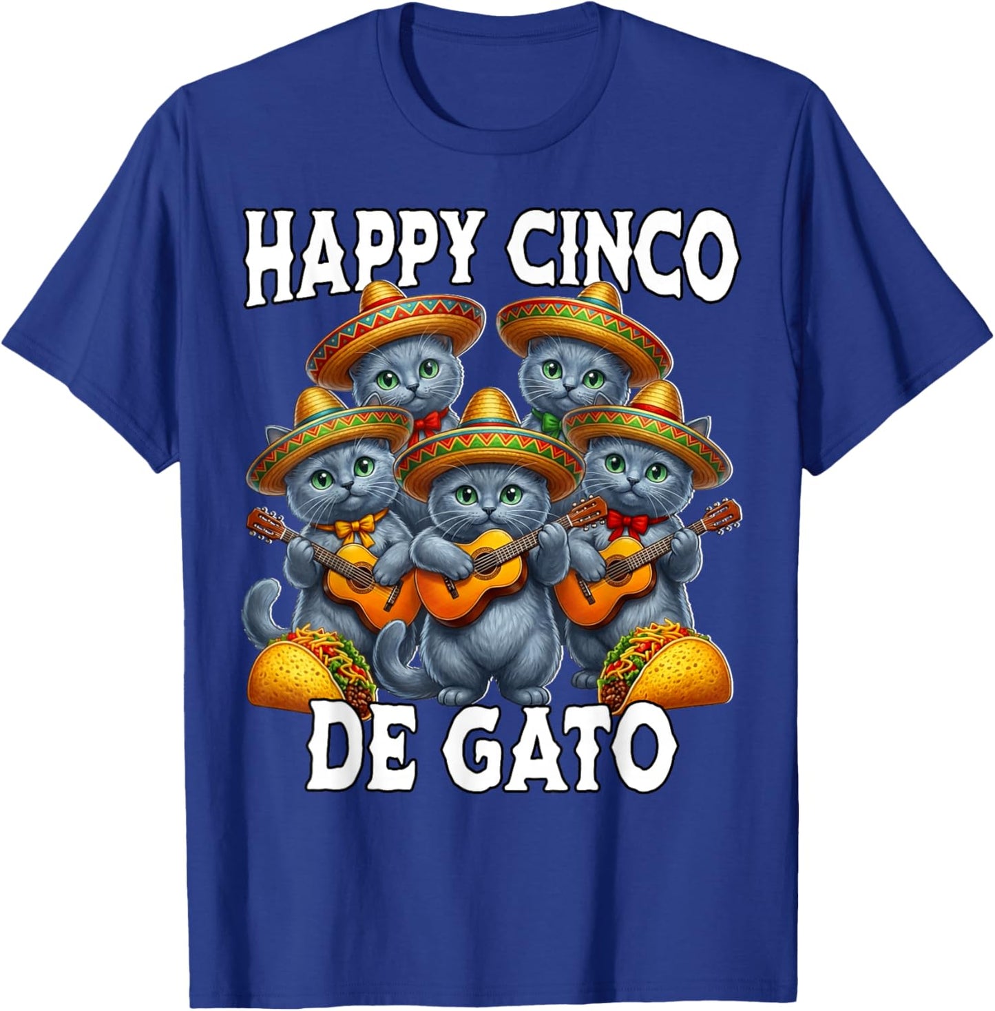 Funny Russian Blue Cat Happy Cinco De Gato Russian Blue Cat T-Shirt - T-Shirt | Royal