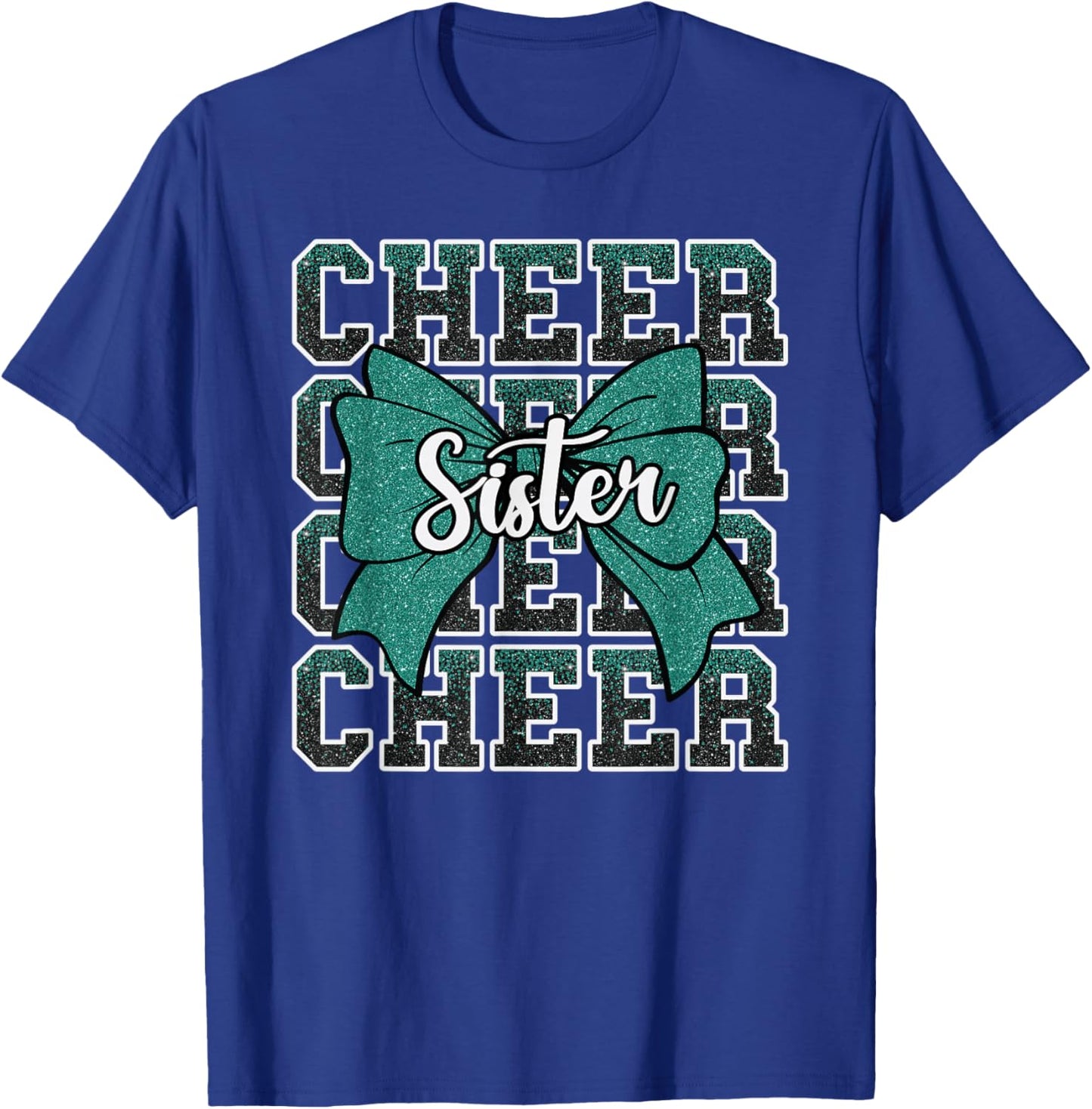 Forest Green Cheer Sister Bow Sport Cheerleader Cheerleading T-Shirt - T-Shirt | Royal