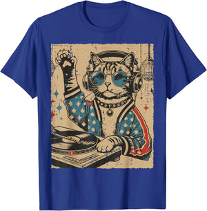 Cat Dj Turntable Vintage Kitten Disco Music Men Women Kids T-Shirt - T-Shirt | Royal